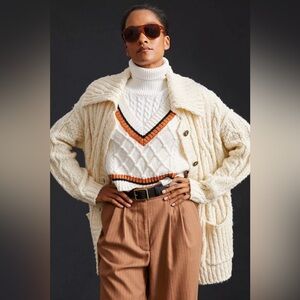 Anthropologie Cable-Knit Cardigan Sweater in white